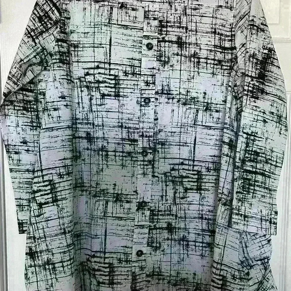 COMFY USA BUTTON FRONT TUNIC SZ S OVERSIZED BLACK WHITE PRINT COTTON BLEND - Picture 5 of 6